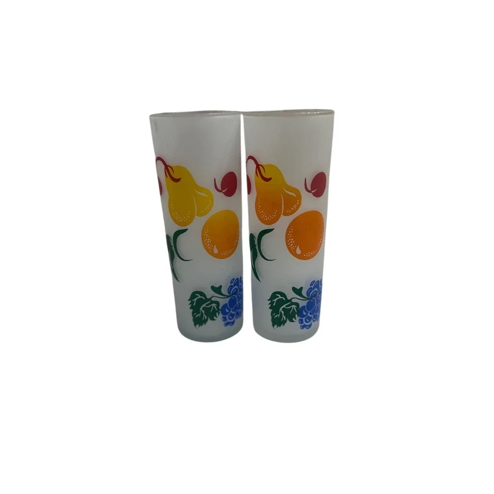 Vintage Frosted Glass Fruit Tumblers Set of 2‎ Retro FEDERAL GLASS